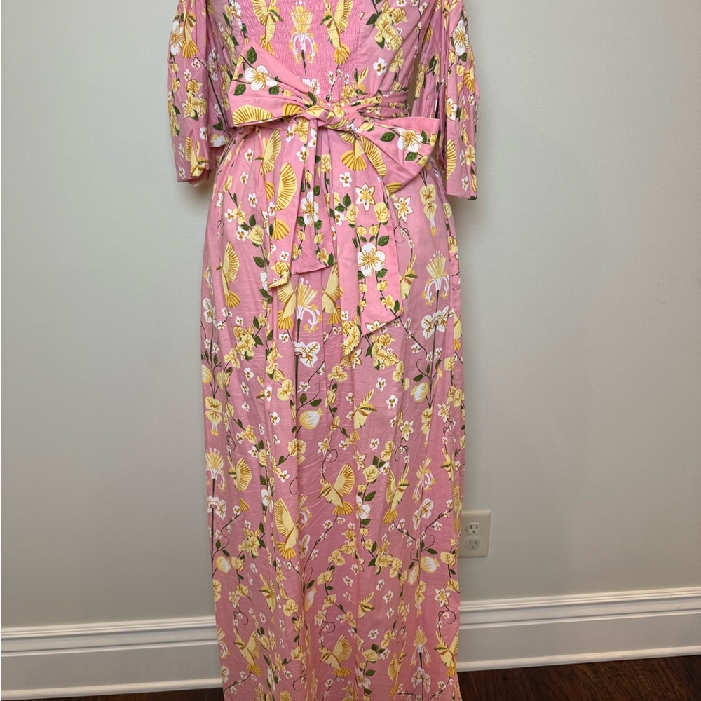 Elegant Strapless Pink Floral Dress - Picture 4 of 5